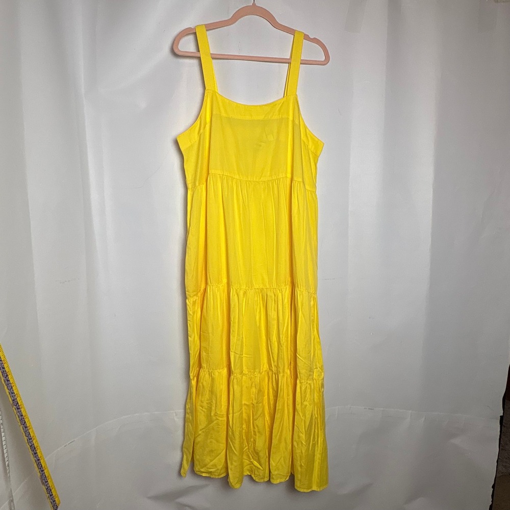 NWT The Drop Britt Tiered Maxi Dress Lemon Yellow XL Tencel Lyocell Boho Summer